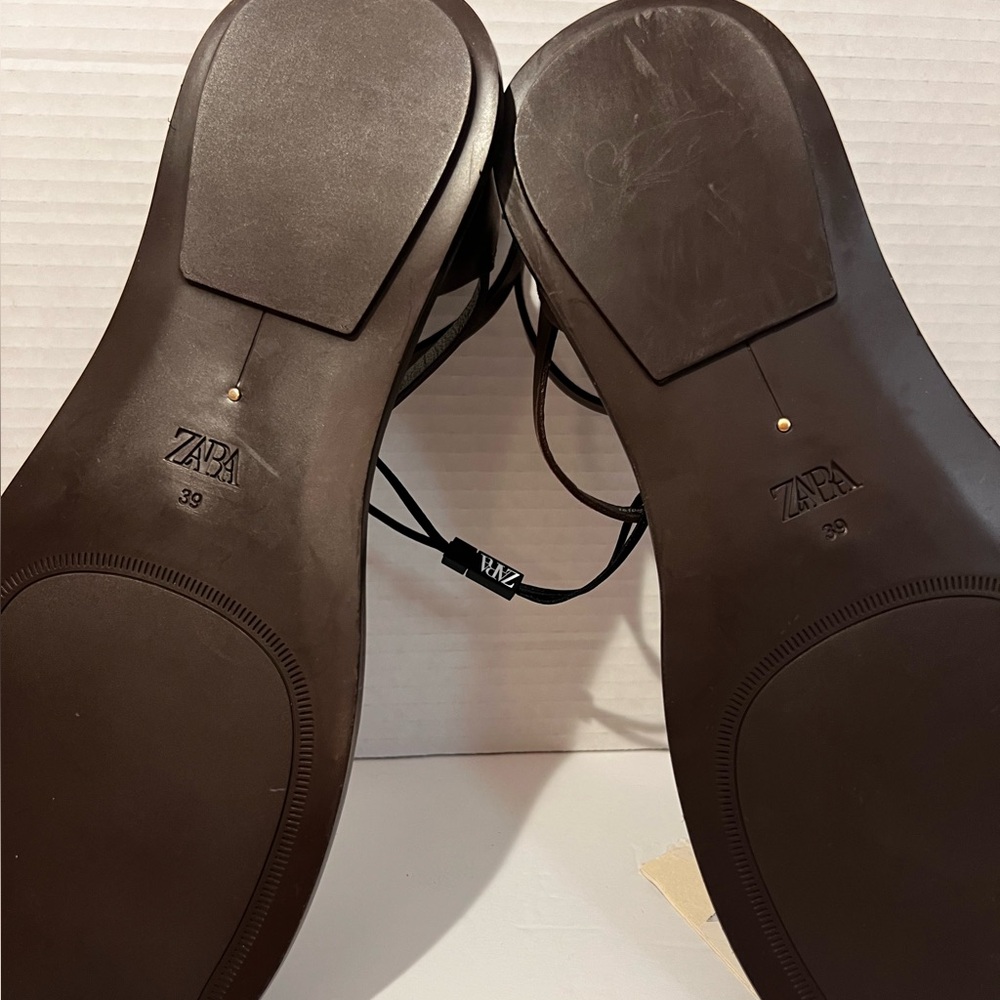 ZARA LEATHER SANDALS WITH ADORNMENT. Grecian, Boho. Size 9 NWT - Picture 9 of 9